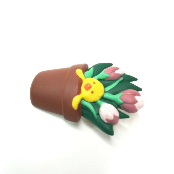 Duck Pink Mauve Tulips in a Brown Pot Pin - Picture 2 of 6